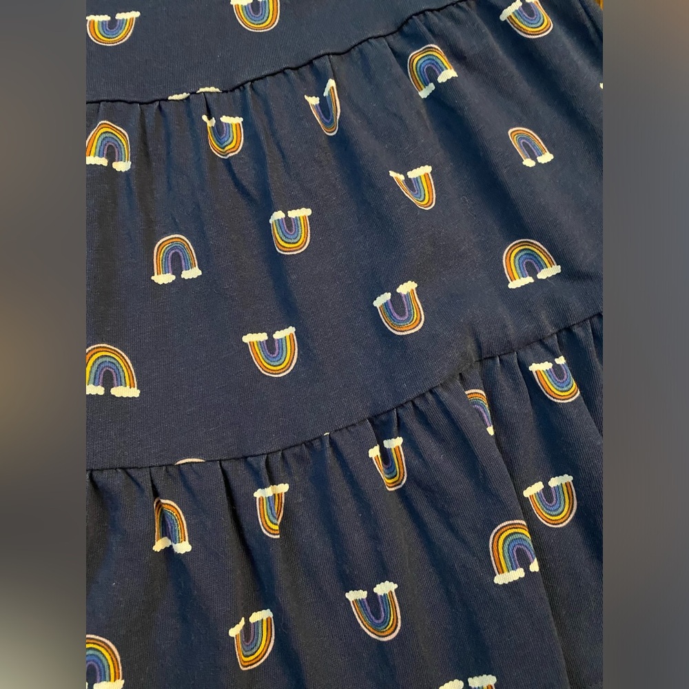 Hanna Andersson 100% cotton shirt dress navy rainbow tiered top size 6/7 (120cm) - Picture 5 of 8